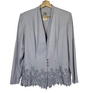 R&M Richards by Karen Kwong Floral Embroidered Blazer Jacket Light Blue Size 12